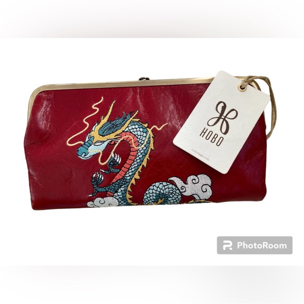 NWT HOBO Cardinal Red Pebble Lauren Dragon Clutch Wallet